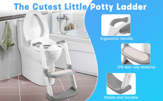 회색 + 흰색 3 in 1 Potty 훈련 화장실 좌석과 단계 발판 사다리 1-6 년