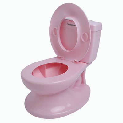 오우닌베어 로고와 핸들 버튼이 있는 백색 아기 팟리 훈련 좌석
